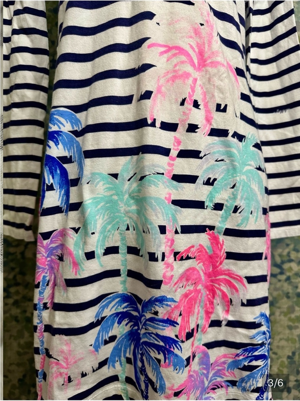 Lilly Pulitzer Palm Tree Stripe Shift Dress White Navy Pink Long Sleeve Size S - Picture 3 of 6